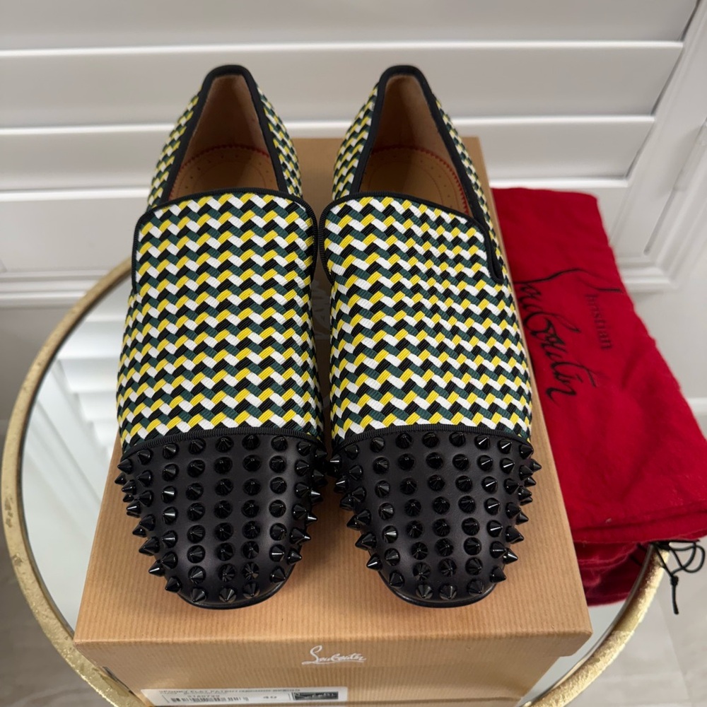Christian Louboutin Men's Black and Yellow Spiked Loafers
